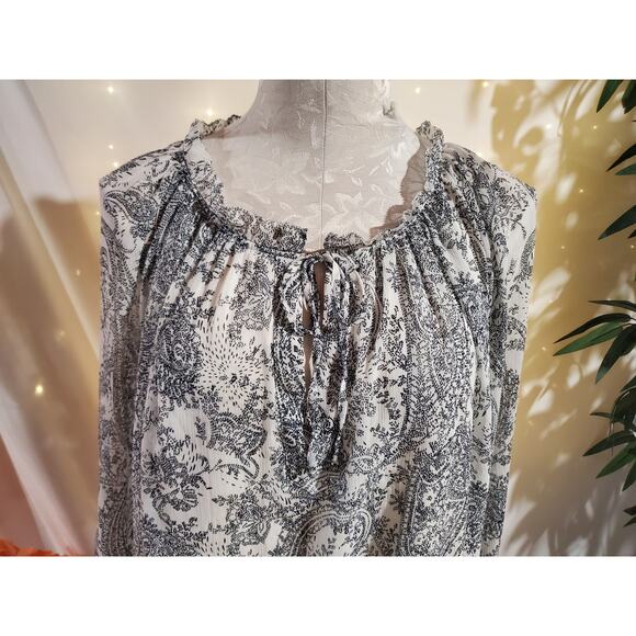 Talbots Paisley Tie Keyhole Neck Peasant Blouse Womens Plus Size 2X Cottage Top - Picture 5 of 8